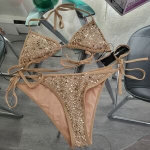 NWT FN Gold Sequin Bikini - M